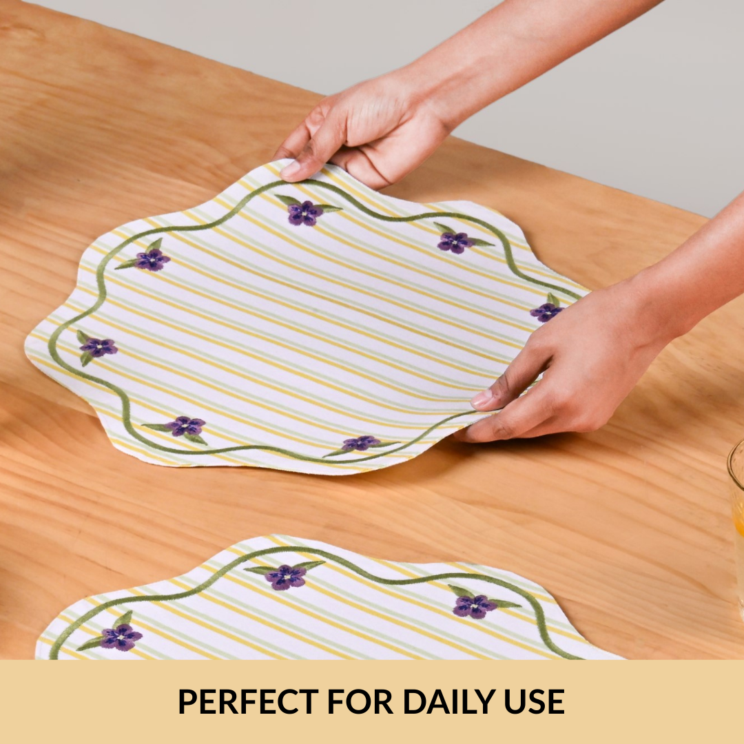 Bloom Lines Cotton Embroidered Table Mat Set Of 6 Nestasia