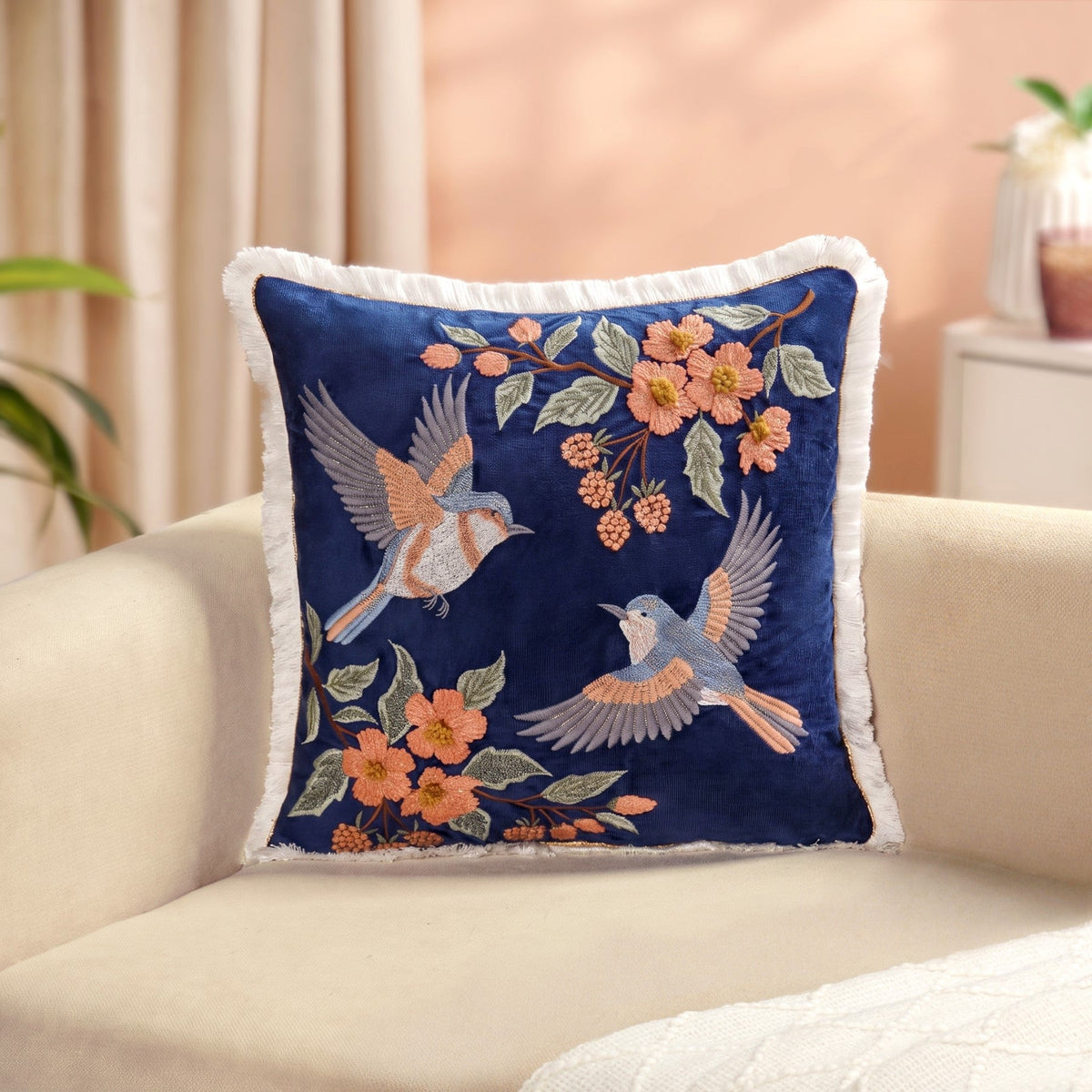 Bloomscape Embroided Cushion Cover With Fringes 40x40cm Nestasia