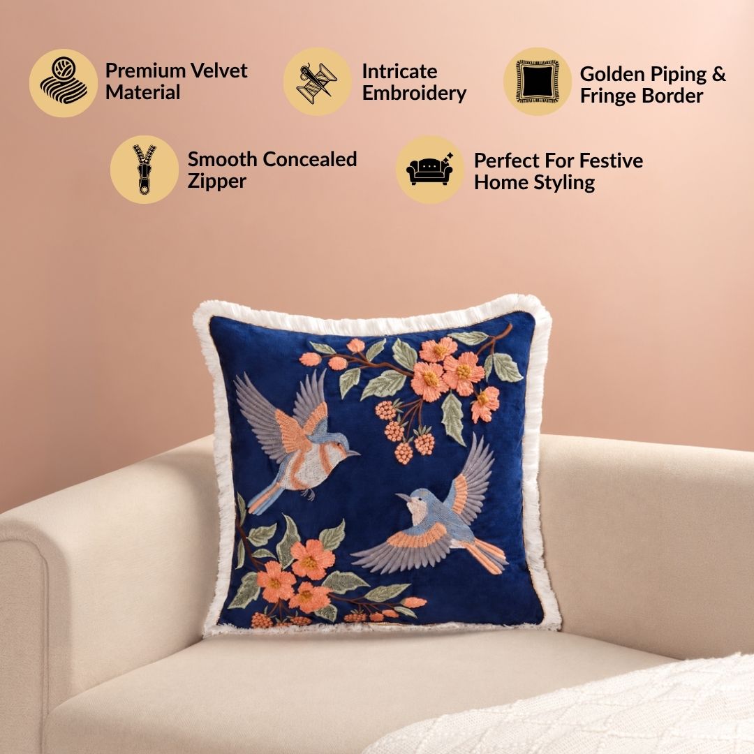 Bloomscape Embroided Cushion Cover With Fringes 40x40cm Nestasia
