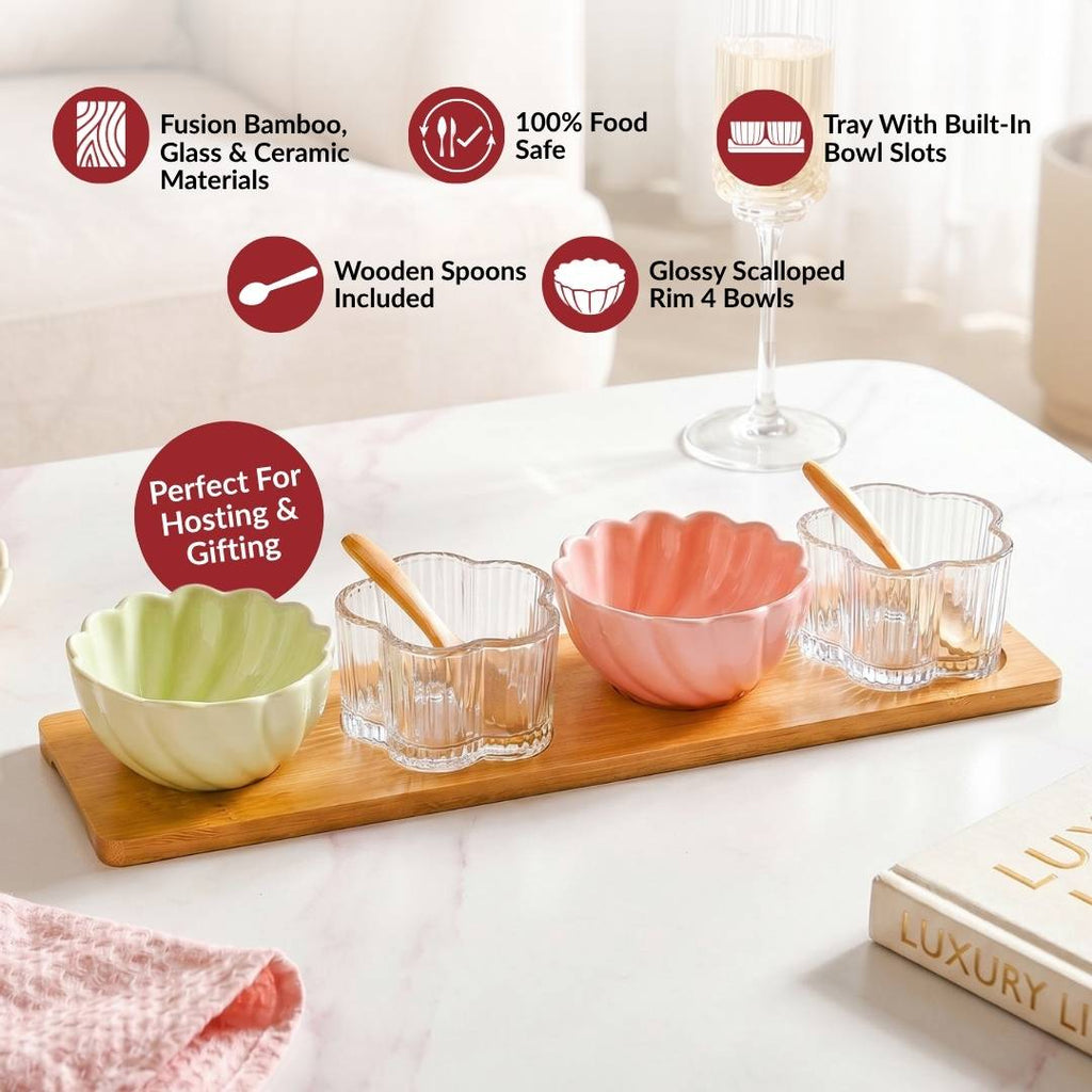 Blossom Bowls Serving Platter With Spoon Set Of 7 Nestasia