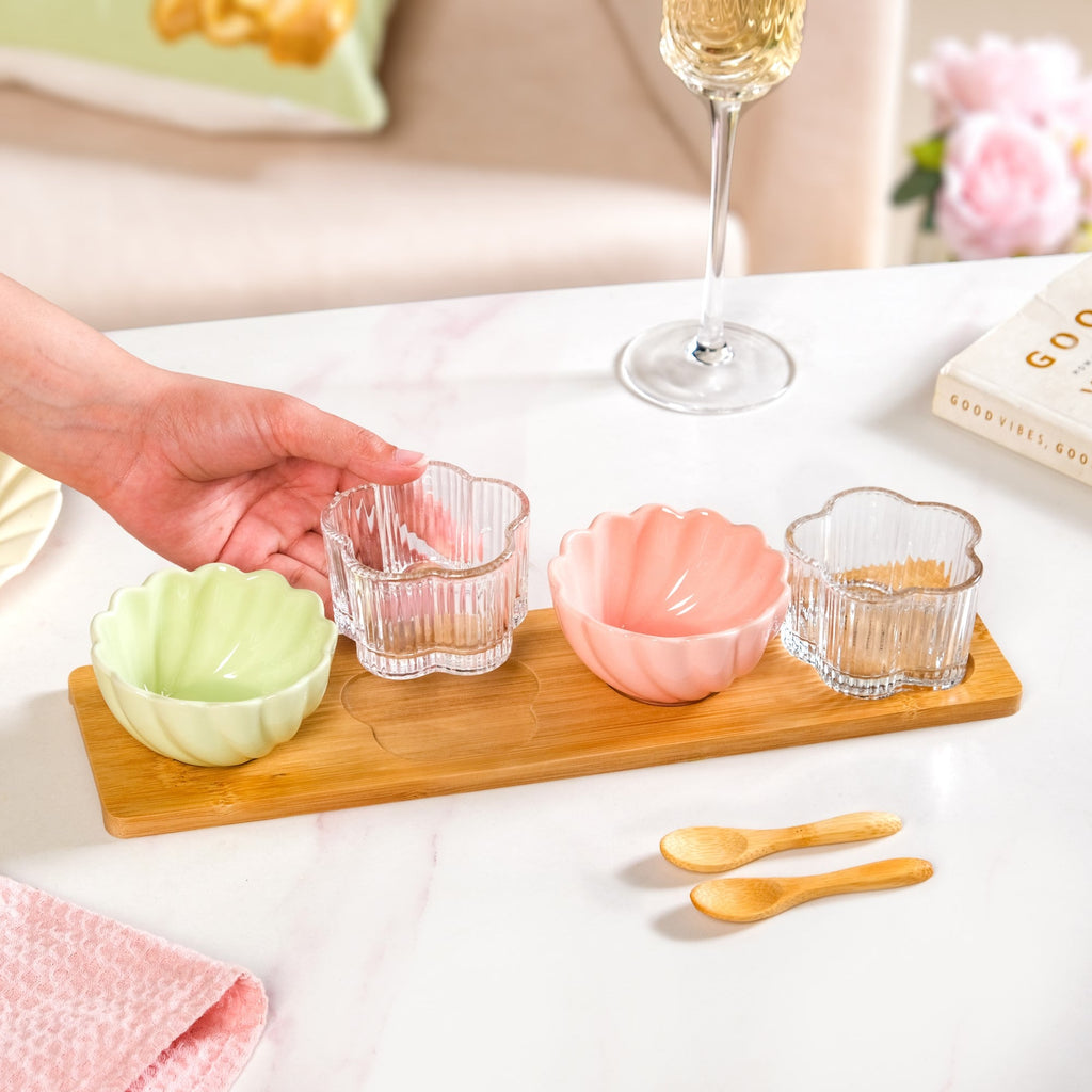 Blossom Bowls Serving Platter With Spoon Set Of 7 Nestasia