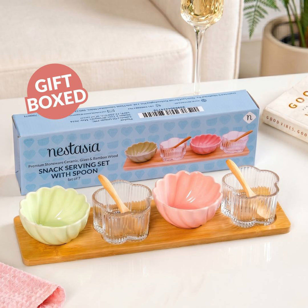 Blossom Bowls Serving Platter With Spoon Set Of 7 Nestasia