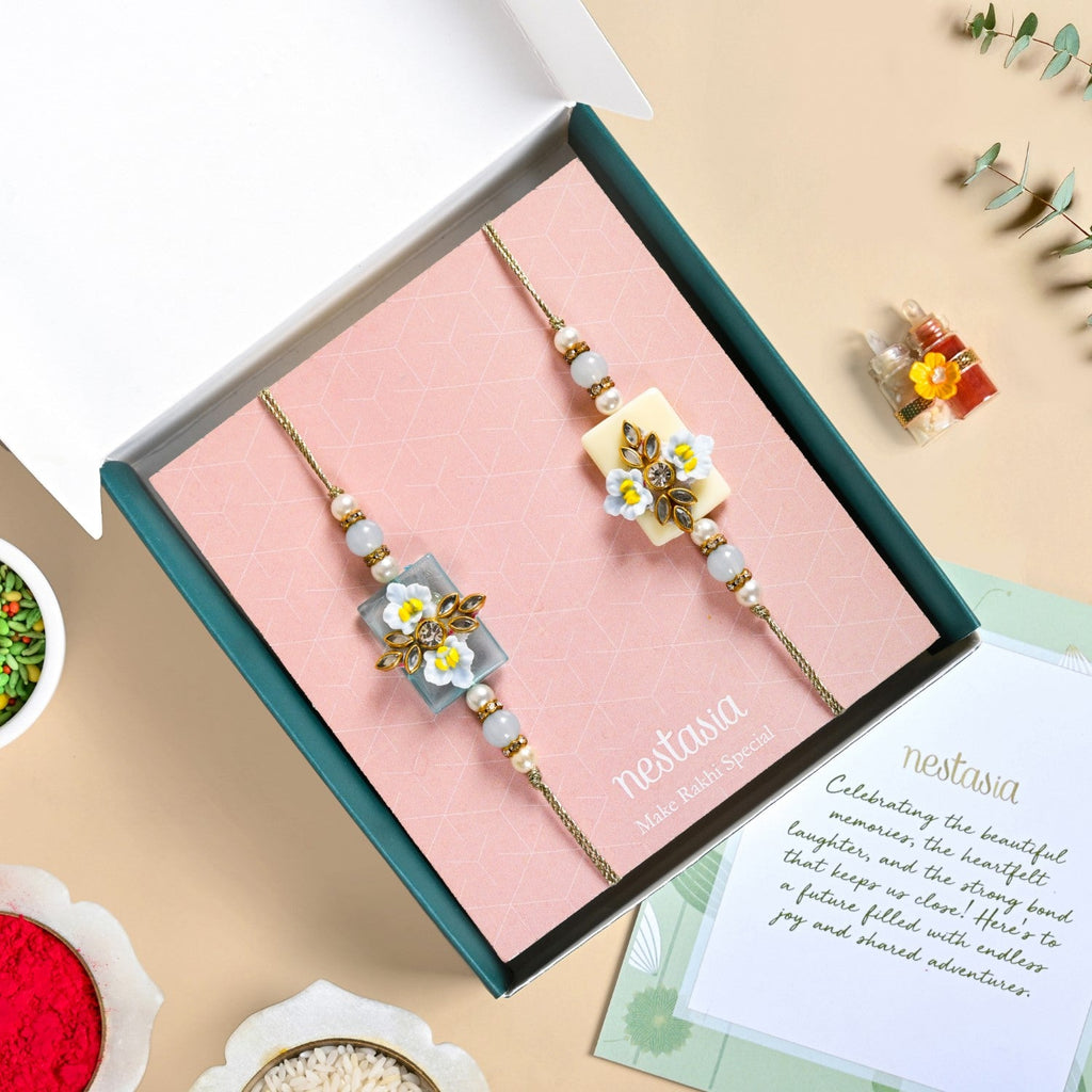 Blossoming Blue Floral Rakhi Gift Set Nestasia