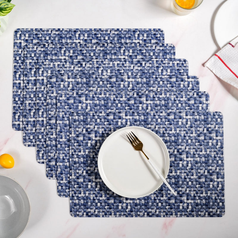 Blue And White Intrecciato Weave Rectangular Table Mat Set Of 6 Nestasia