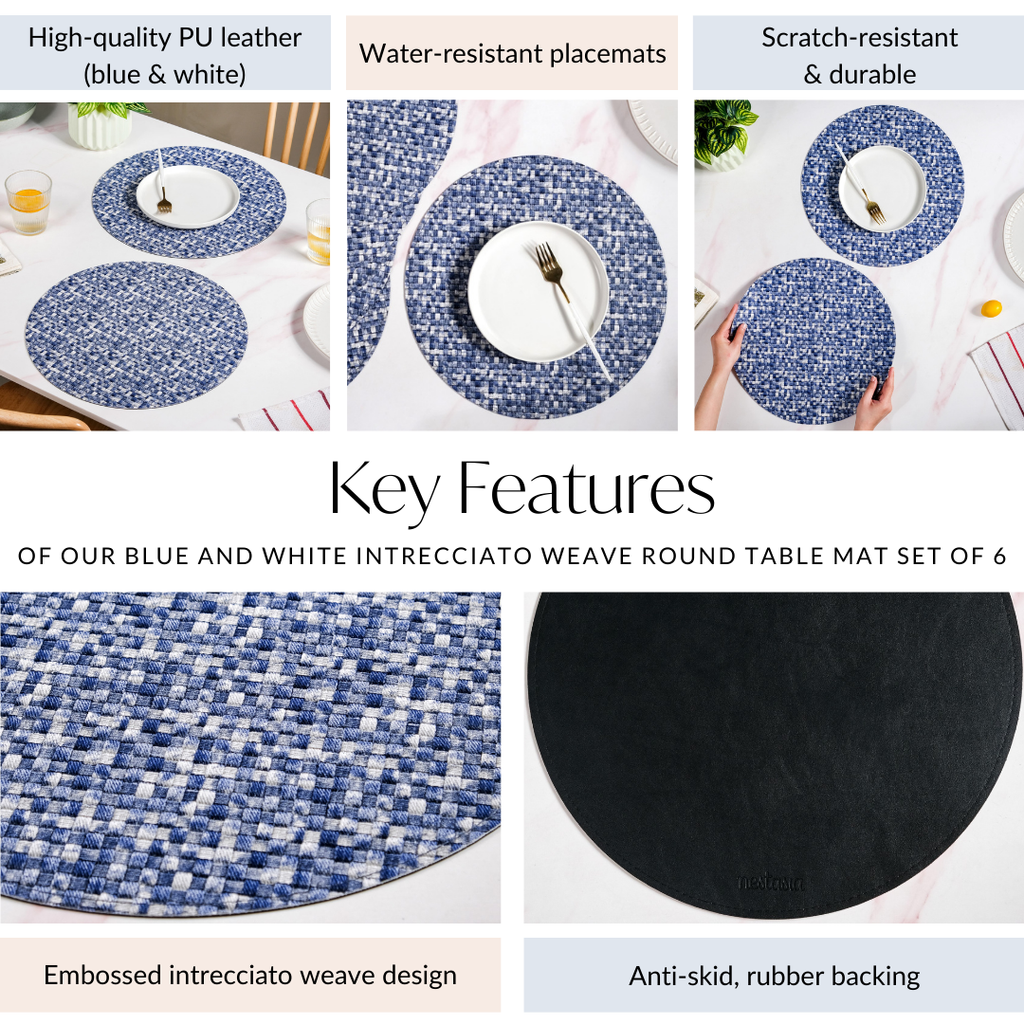 Blue And White Intrecciato Weave Round Table Mat Set Of 6 Nestasia