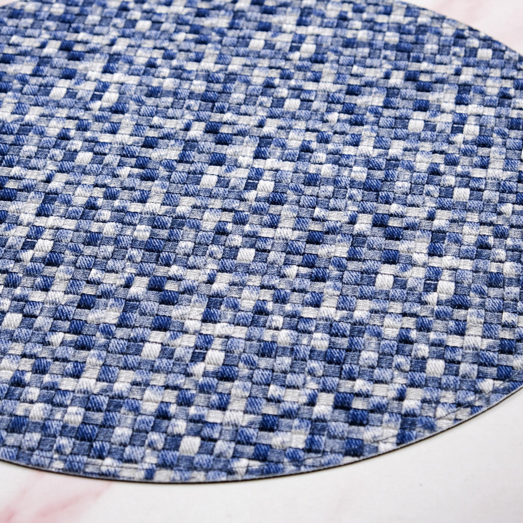 Blue And White Intrecciato Weave Round Table Mat Set Of 6 Nestasia