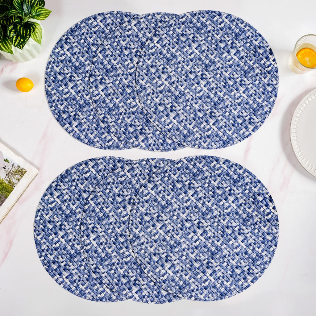 Blue And White Intrecciato Weave Round Table Mat Set Of 6 Nestasia