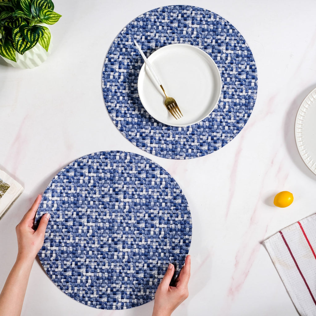 Blue And White Intrecciato Weave Round Table Mat Set Of 6 Nestasia