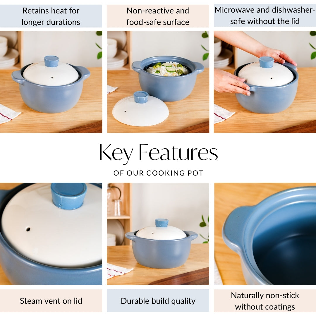 KindlePot Stovetop Ceramic Cookware Blue White 2300ml Nestasia