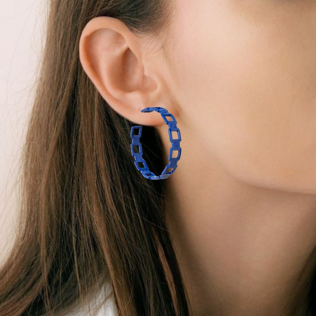 Blue Chain Link Design Hoops Nestasia