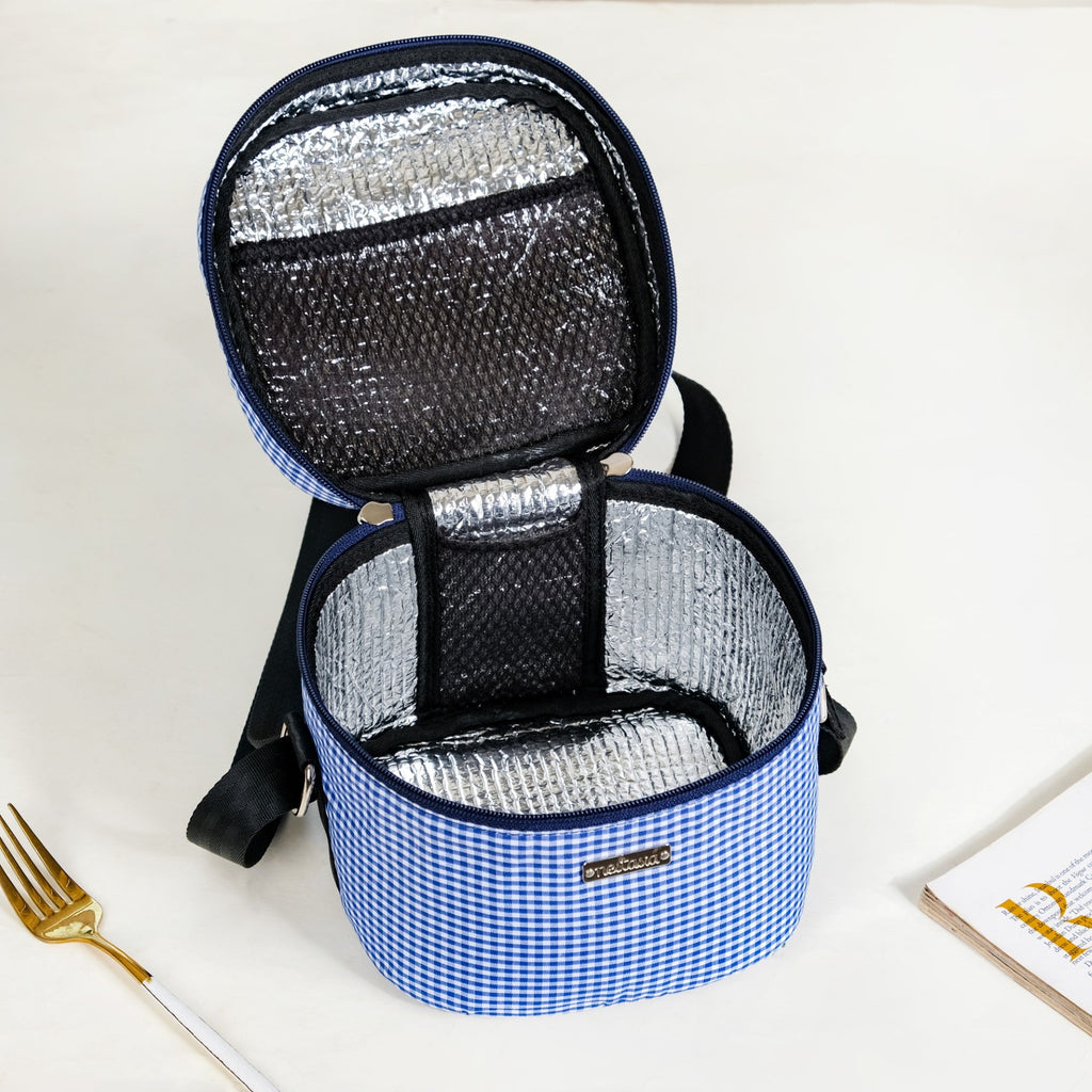 Blue Checked Lunch Bag With Insulation Nestasia
