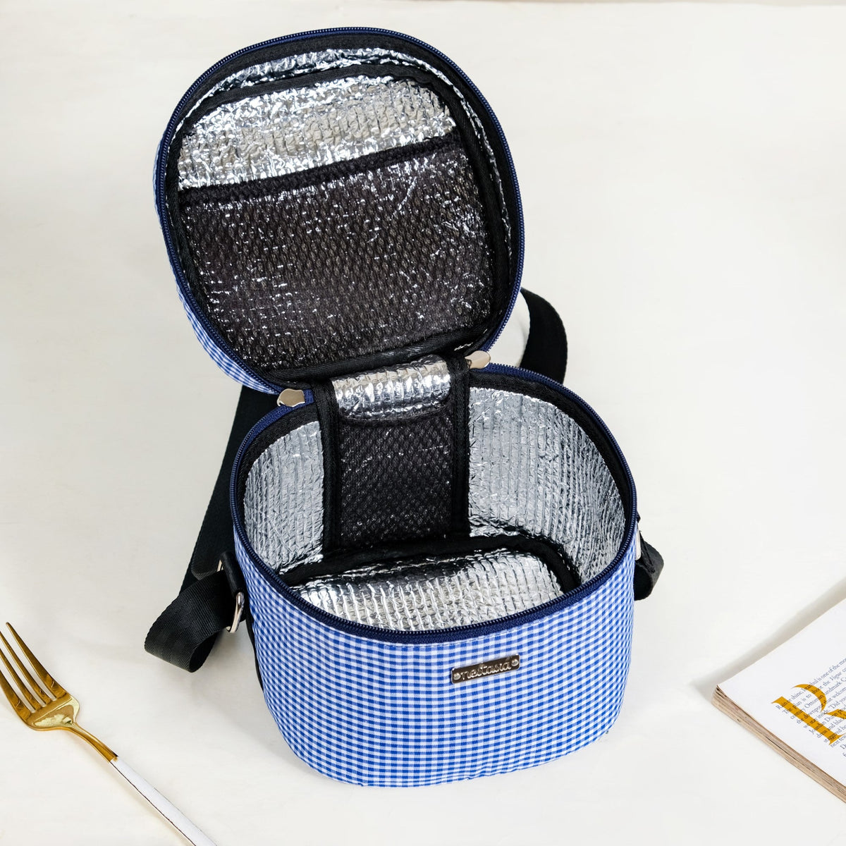 Blue Checked Lunch Bag With Insulation Nestasia