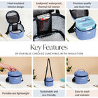 Blue Checked Lunch Bag With Insulation Nestasia