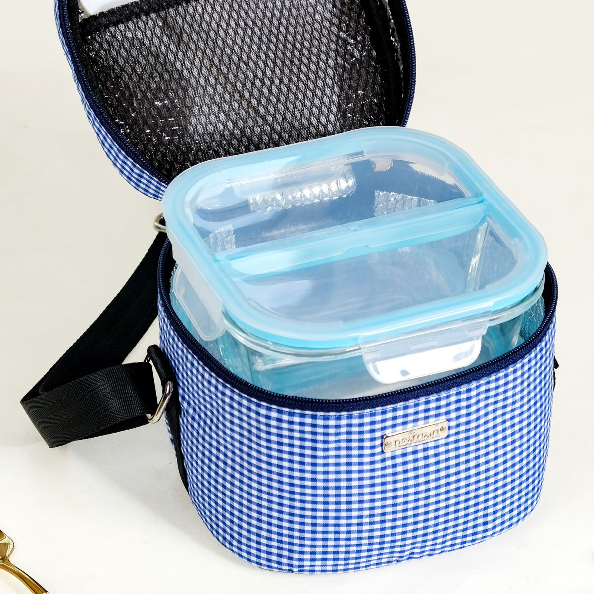 Blue Checked Lunch Bag With Insulation Nestasia