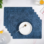 Blue Embossed Hibiscus Rectangular Placemats Set Of 6 Nestasia