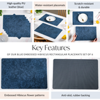 Blue Embossed Hibiscus Rectangular Placemats Set Of 6 Nestasia