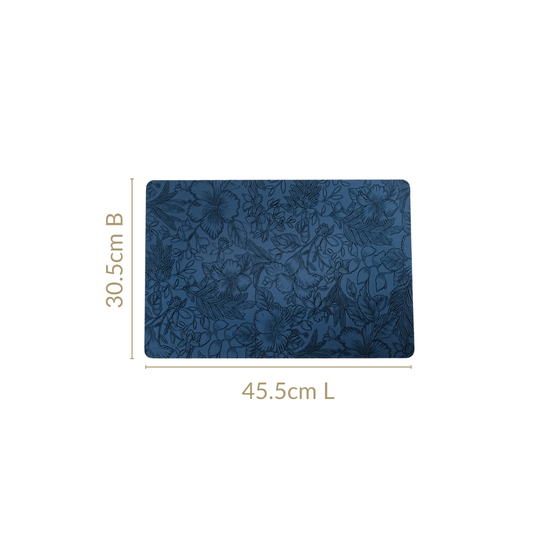 Blue Embossed Hibiscus Rectangular Placemats Set Of 6 Nestasia