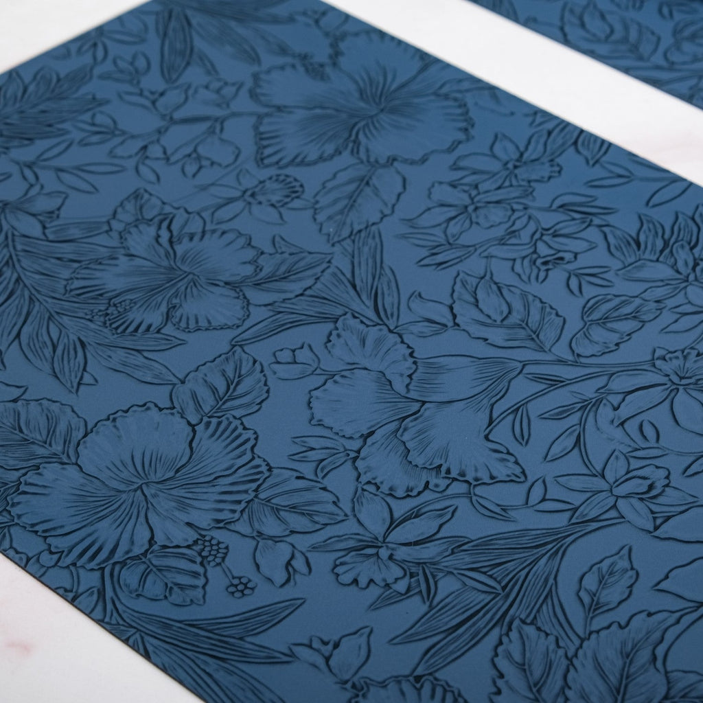 Blue Embossed Hibiscus Rectangular Placemats Set Of 6 Nestasia