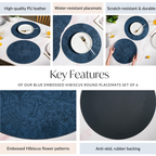Blue Embossed Hibiscus Round Placemats Set Of 6 Nestasia