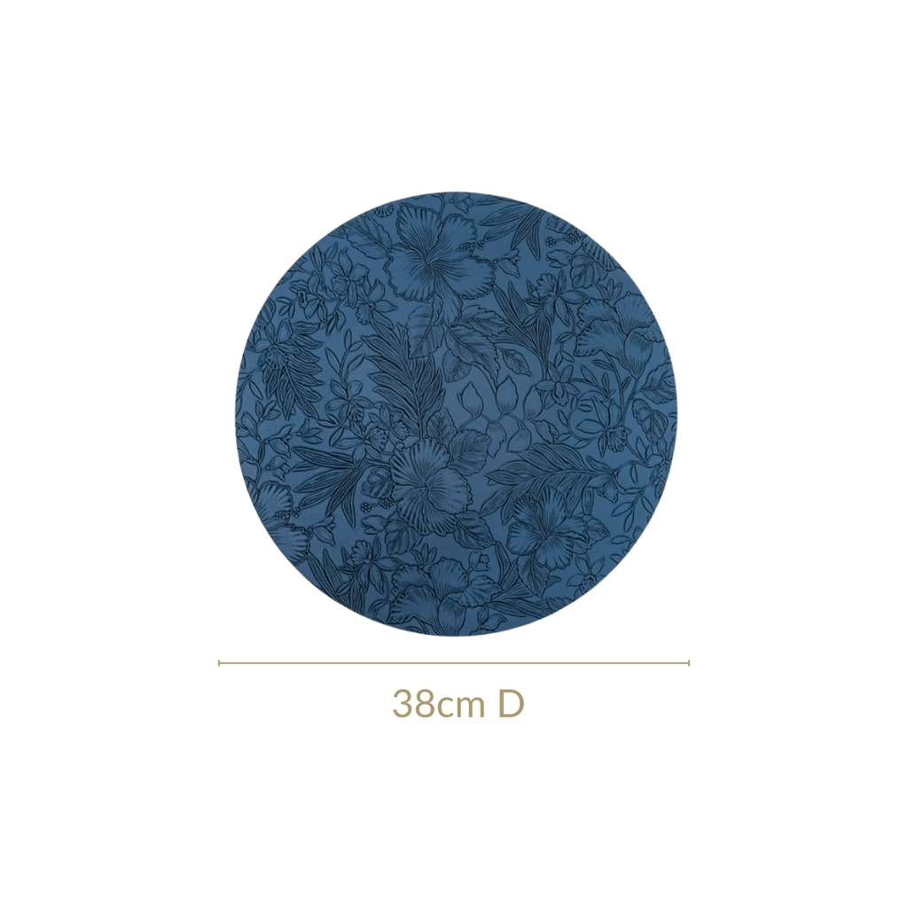 Blue Embossed Hibiscus Round Placemats Set Of 6 Nestasia