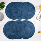 Blue Embossed Hibiscus Round Placemats Set Of 6 Nestasia