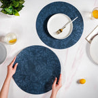 Blue Embossed Hibiscus Round Placemats Set Of 6 Nestasia