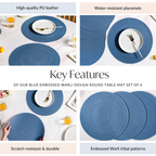 Blue Embossed Warli Design Round Table Mat Set Of 6 Nestasia