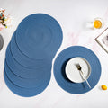 Blue Embossed Warli Design Round Table Mat Set Of 6 Nestasia