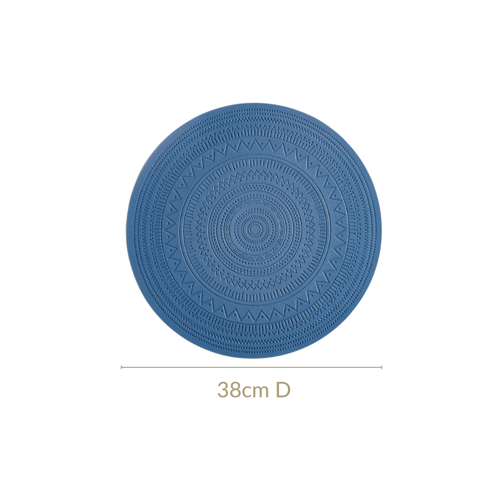 Blue Embossed Warli Design Round Table Mat Set Of 6 Nestasia