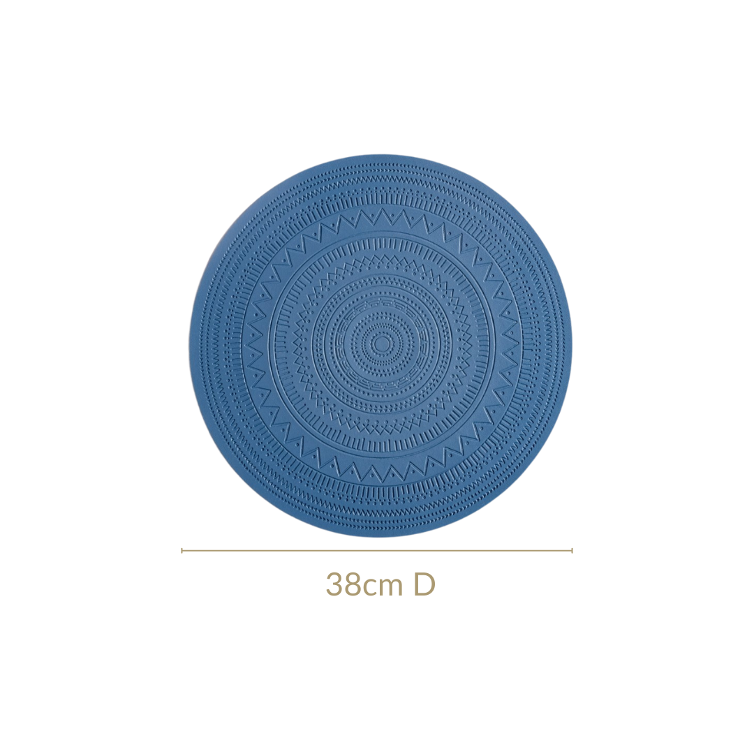 Blue Embossed Warli Design Round Table Mat Set Of 6 Nestasia