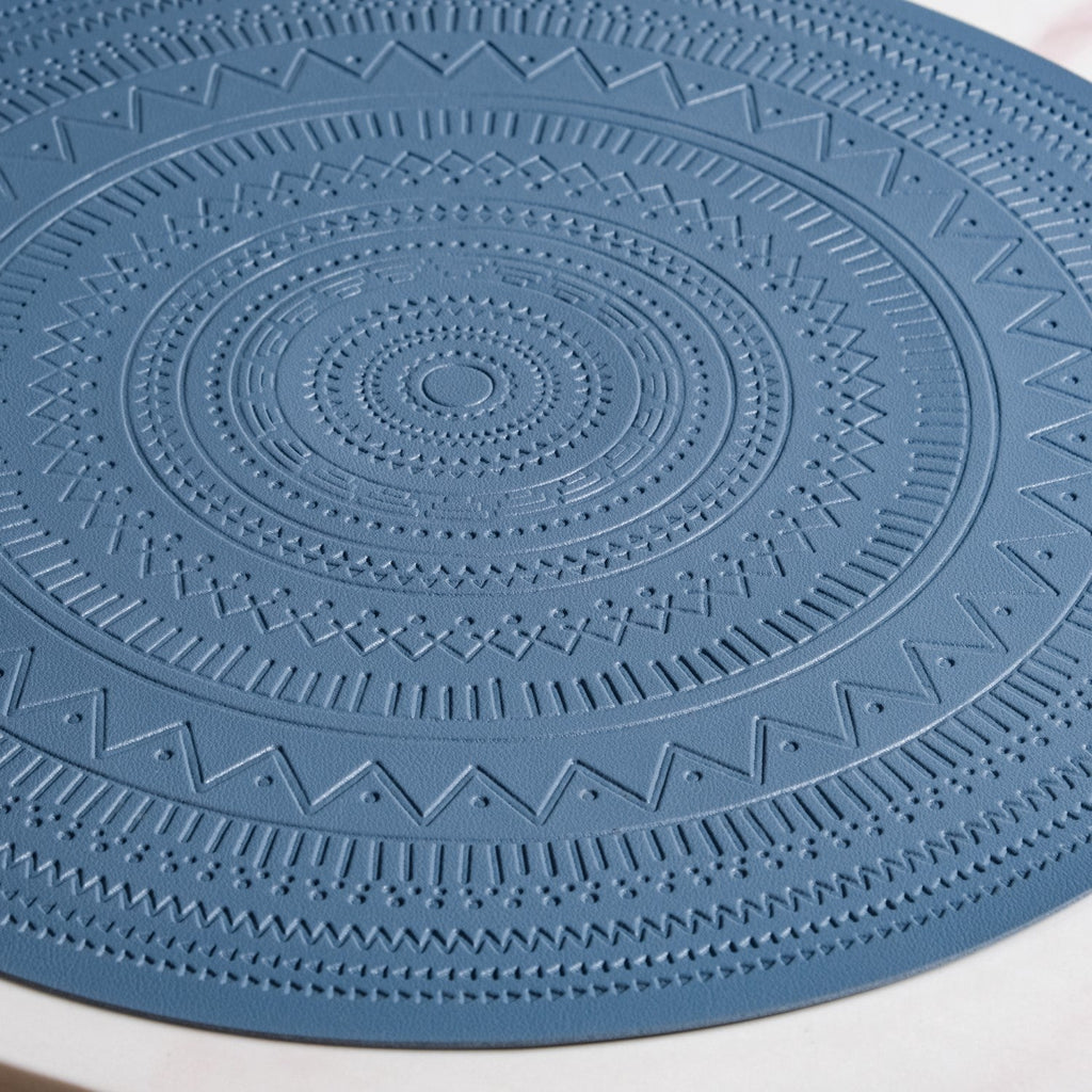 Blue Embossed Warli Design Round Table Mat Set Of 6 Nestasia