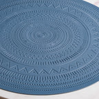 Blue Embossed Warli Design Round Table Mat Set Of 6 Nestasia