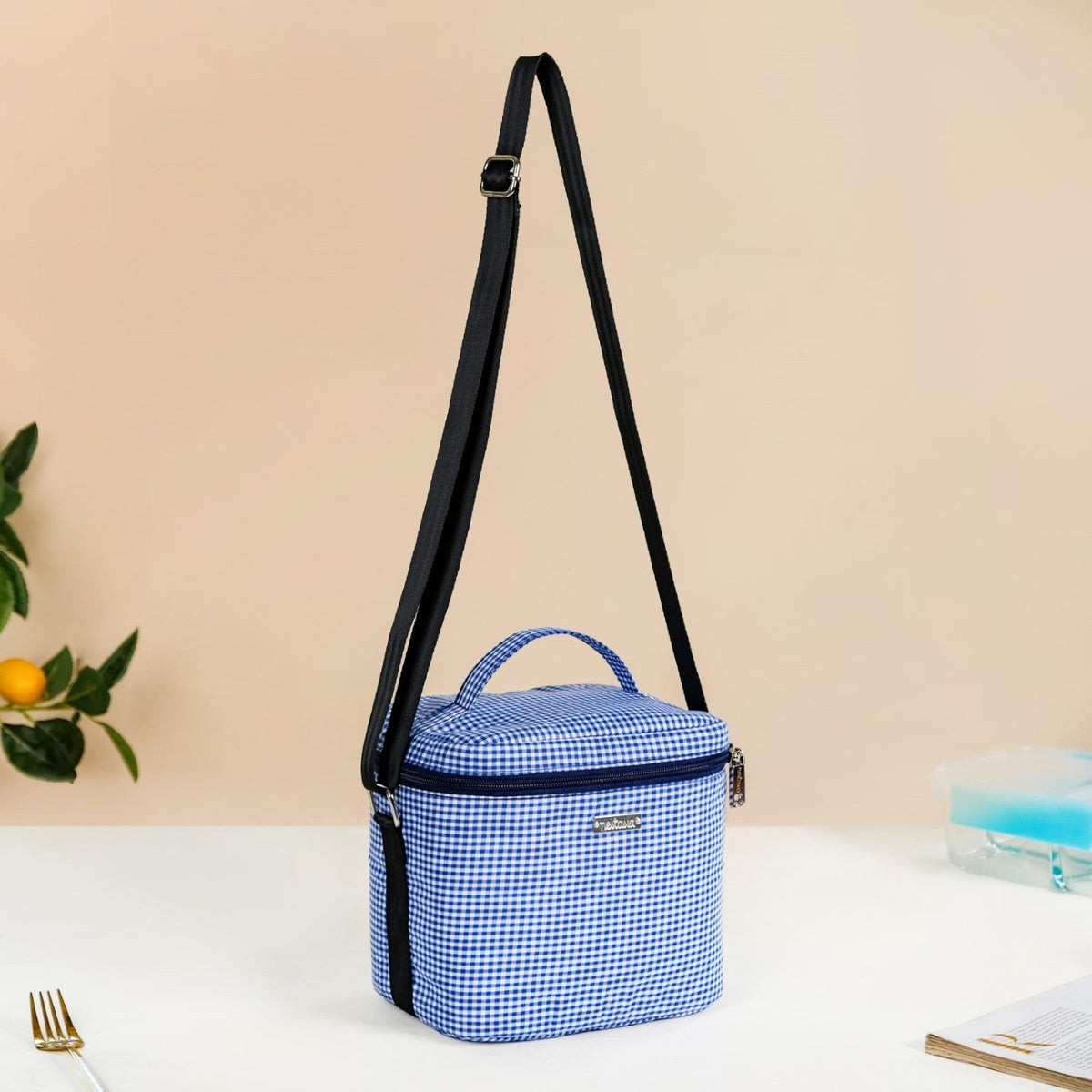 Blue Gingham Insulated Lunch Bag Nestasia