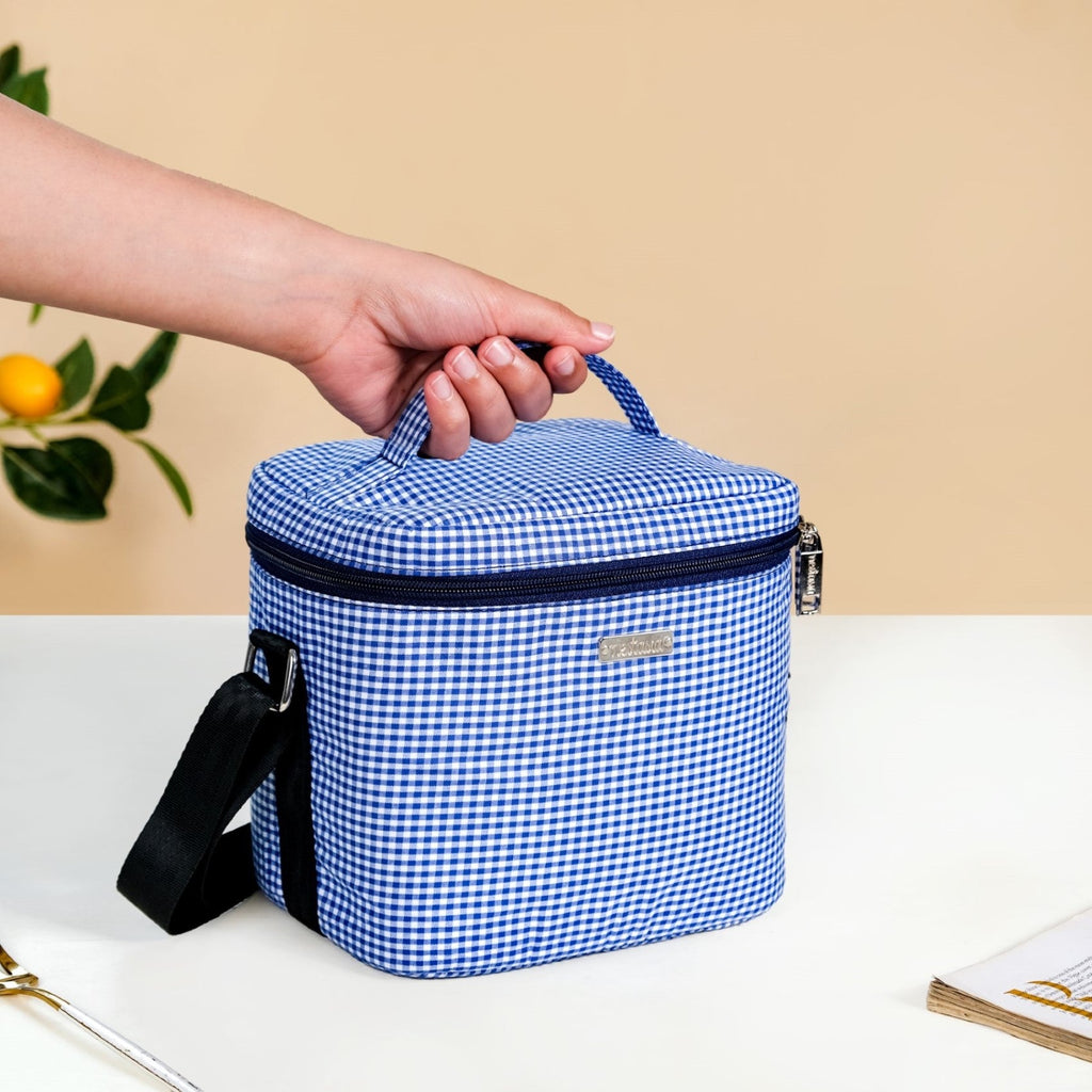 Blue Gingham Insulated Lunch Bag Nestasia