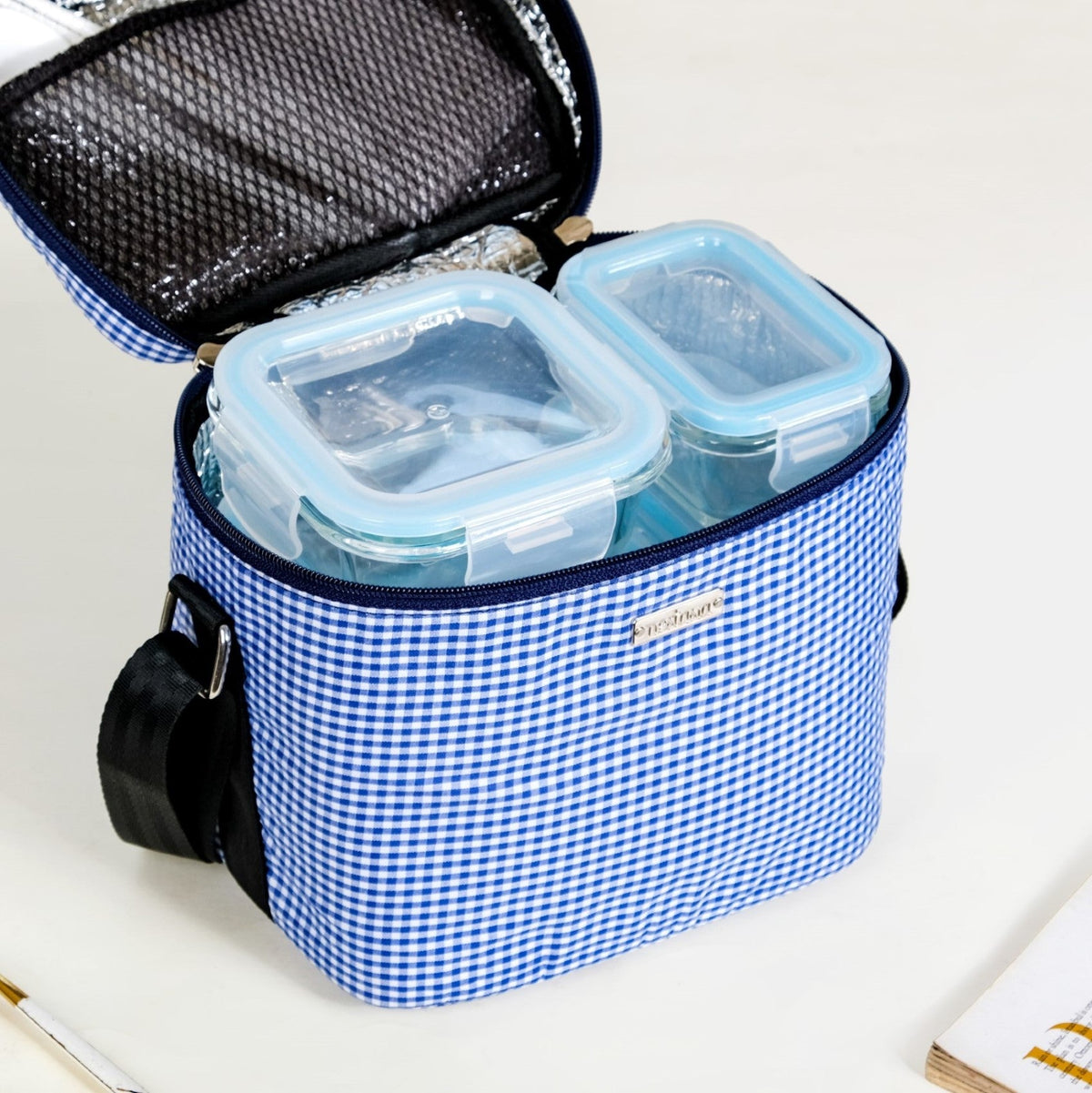 Blue Gingham Insulated Lunch Bag Nestasia
