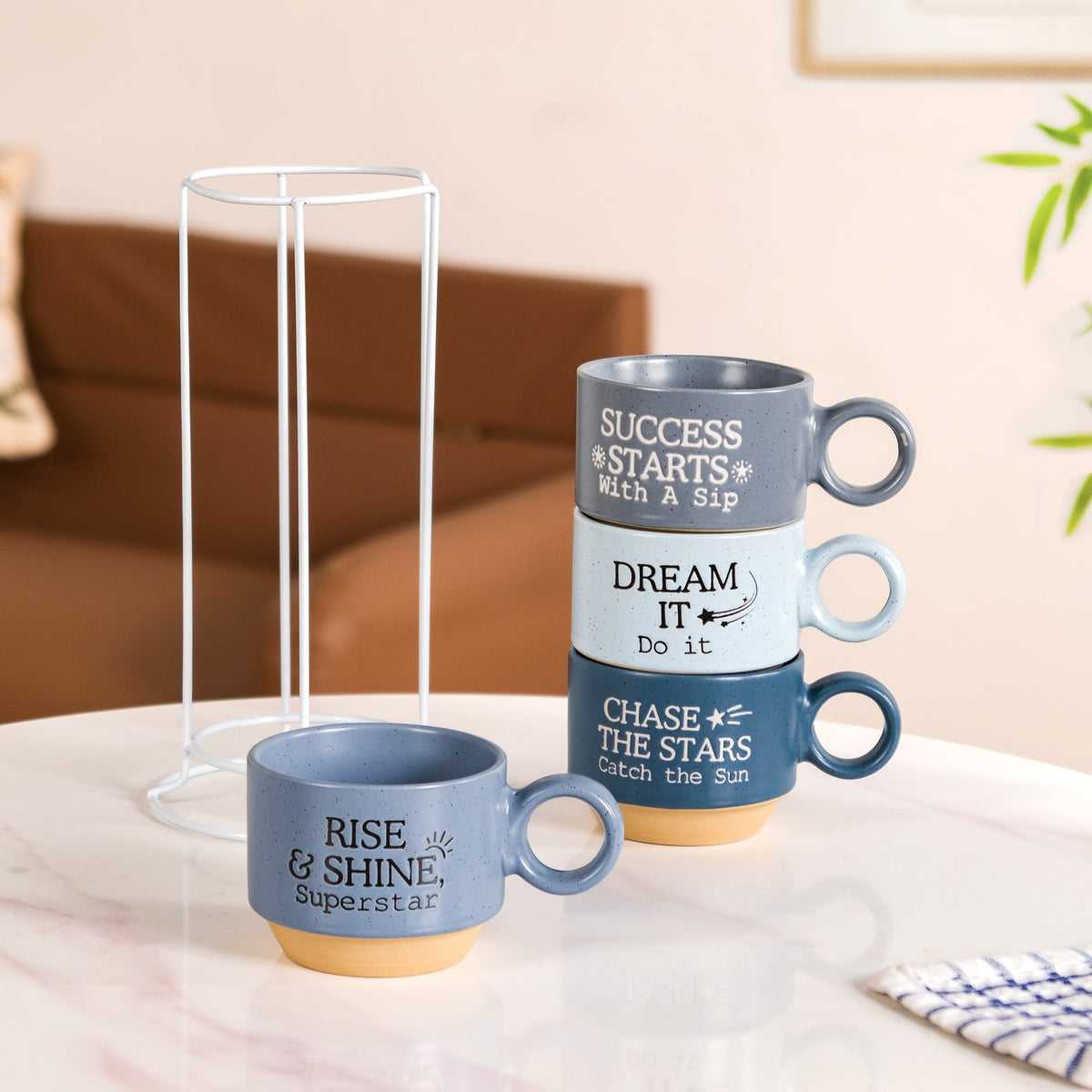 Morning Motivation Stackable Cup Set Of 4 Blue 215ml Nestasia