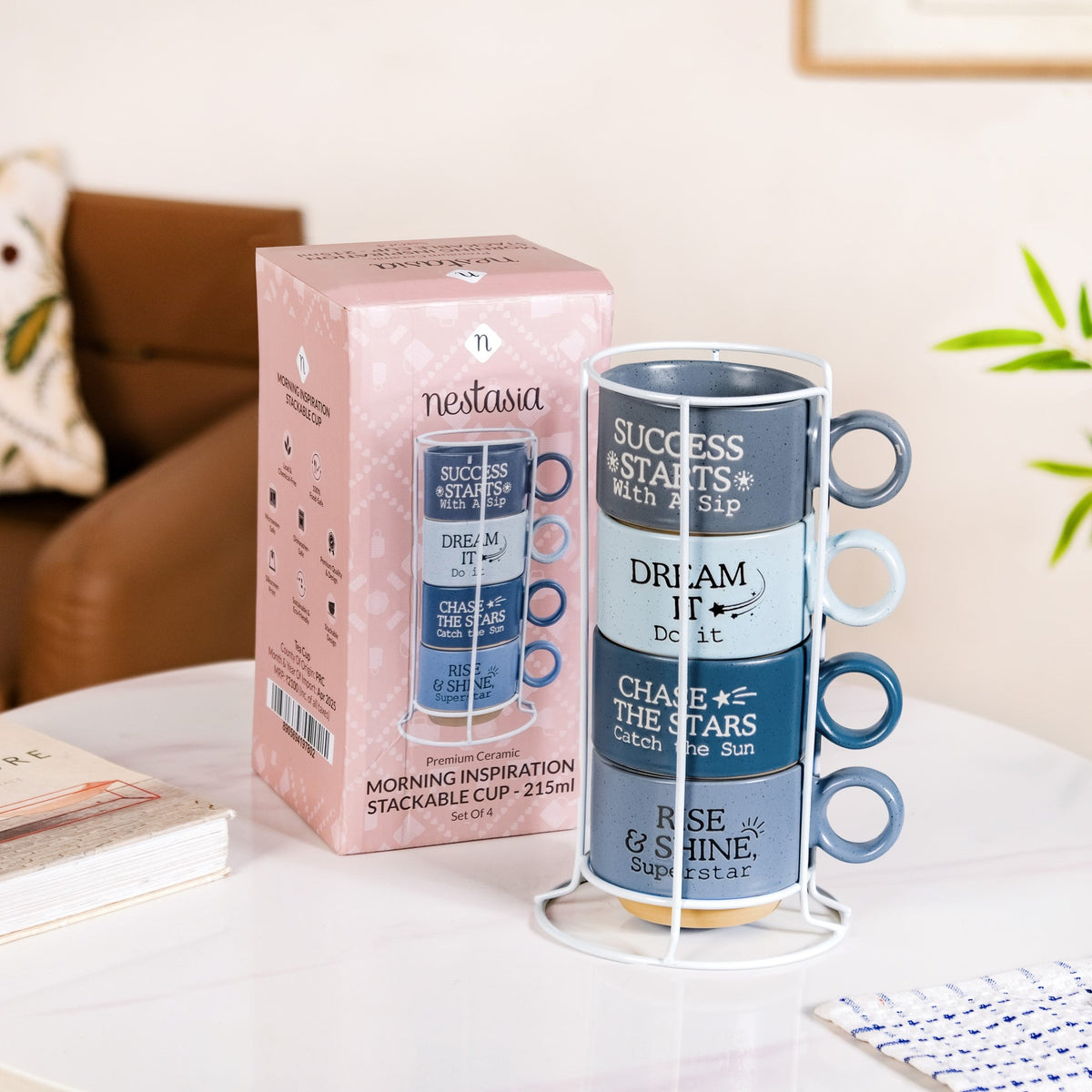 Morning Motivation Stackable Cup Set Of 4 Blue 215ml Nestasia