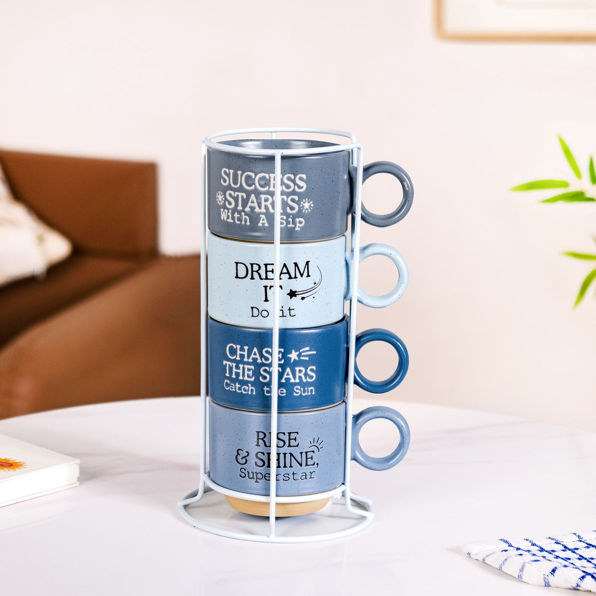 Morning Motivation Stackable Cup Set Of 4 Blue 215ml Nestasia