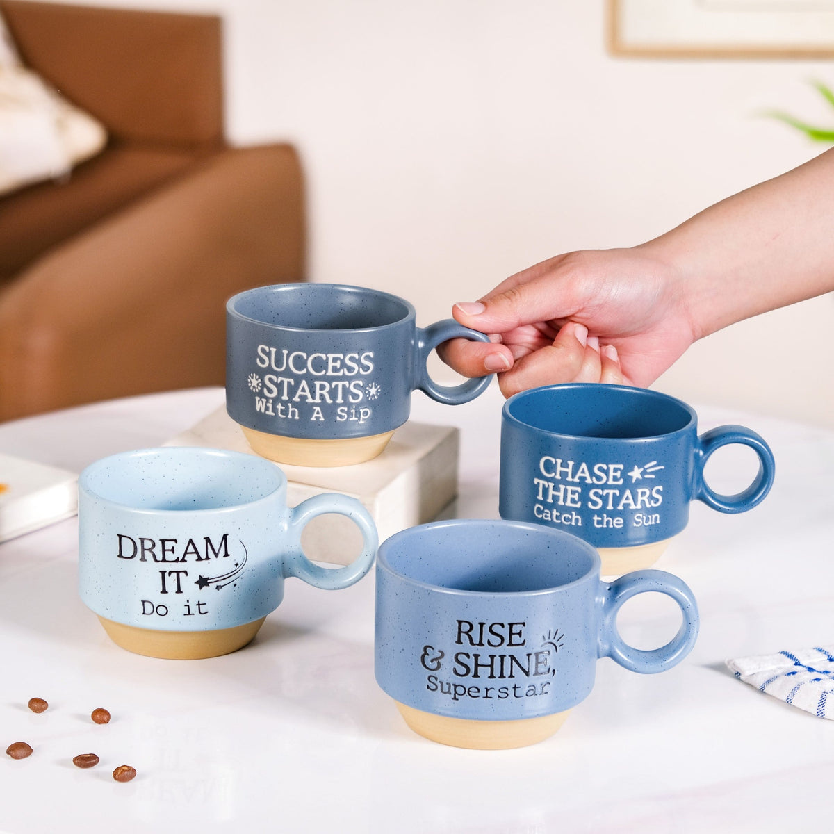 Morning Motivation Stackable Cup Set Of 4 Blue 215ml Nestasia