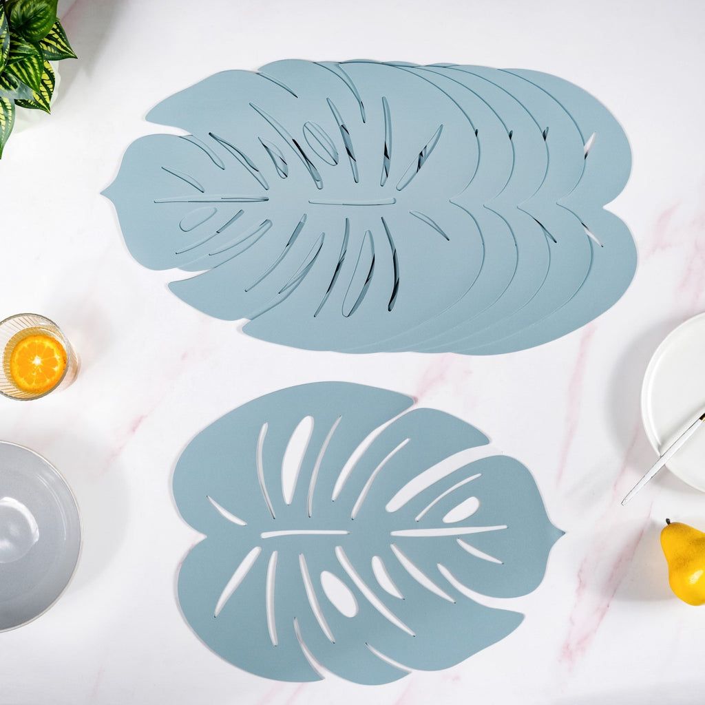 Blue Laser Cut Monstera Leaf Table Mat Set Of 6 Nestasia