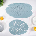 Blue Laser Cut Monstera Leaf Table Mat Set Of 6 Nestasia