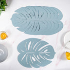 Blue Laser Cut Monstera Leaf Table Mat Set Of 6 Nestasia