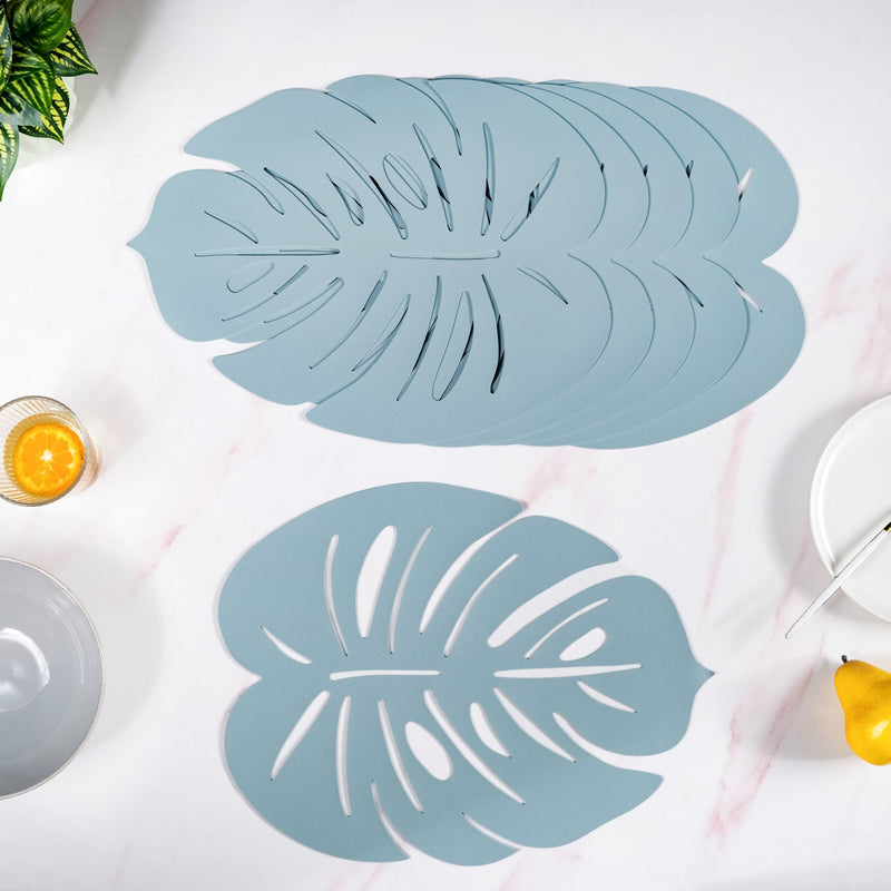 Blue Laser Cut Monstera Leaf Table Mat Set Of 6 Nestasia