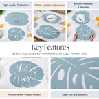 Blue Laser Cut Monstera Leaf Table Mat Set Of 6 Nestasia