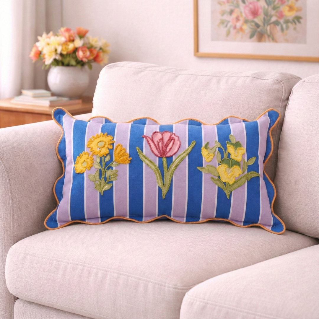 Bloom Era Striped Cotton Cushion Cover 50x30cm Nestasia