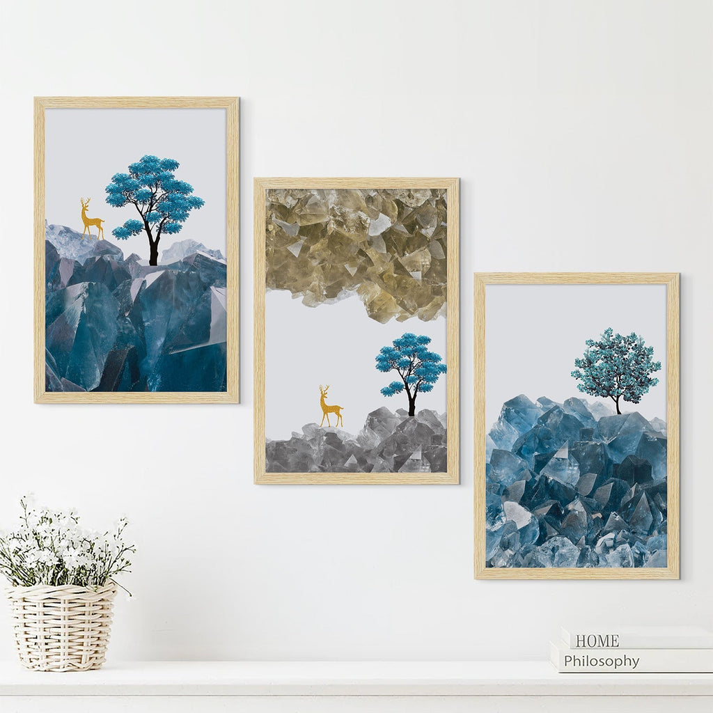 Deer Abstract Art Paintings, Painting For Wall Living Room, Set of 3 AXIII-17-DER ArtX