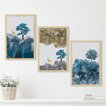 Deer Abstract Art Paintings, Painting For Wall Living Room, Set of 3 AXIII-17-DER