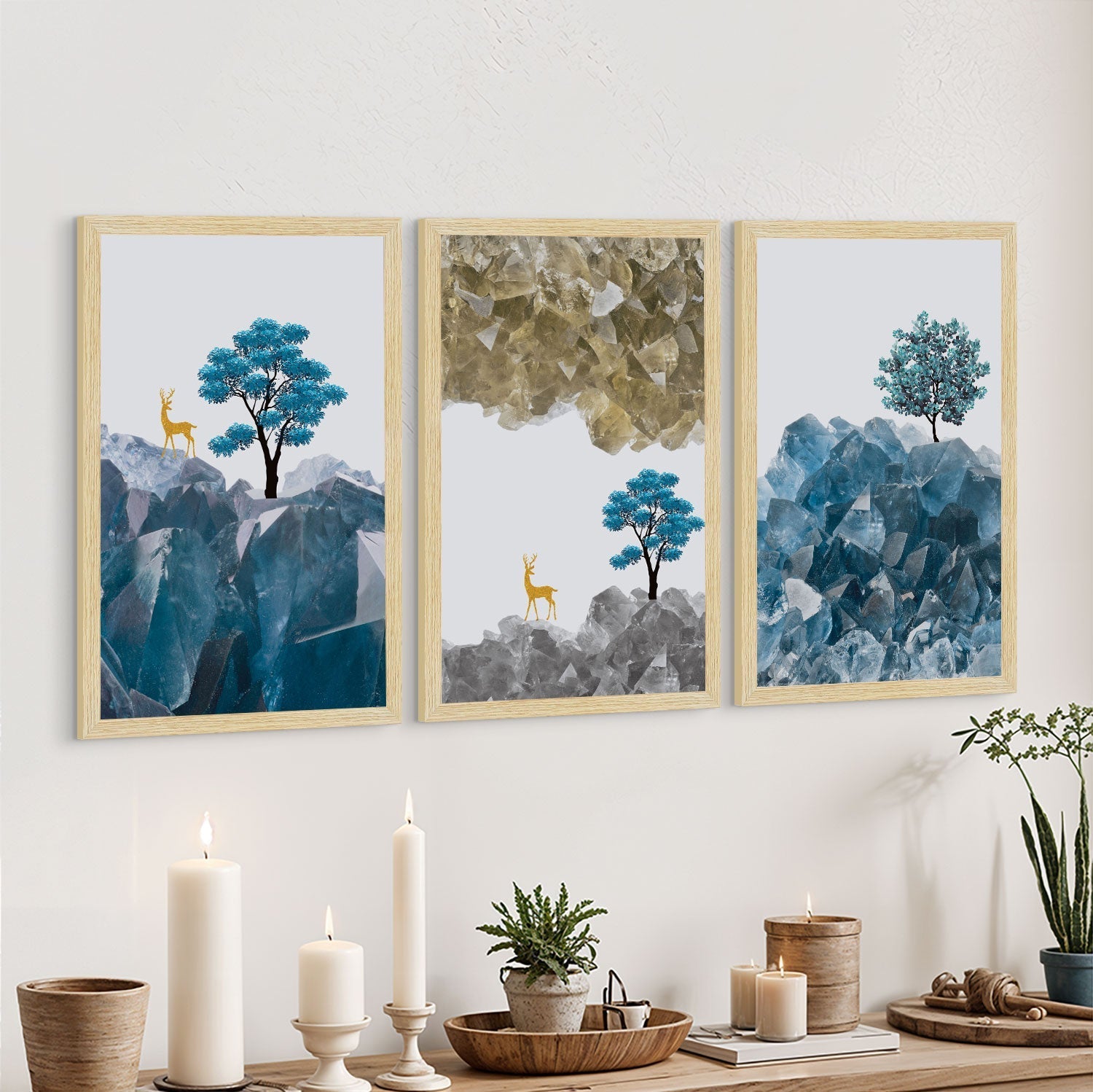 Deer Abstract Art Paintings, Painting For Wall Living Room, Set of 3 AXIII-17-DER ArtX