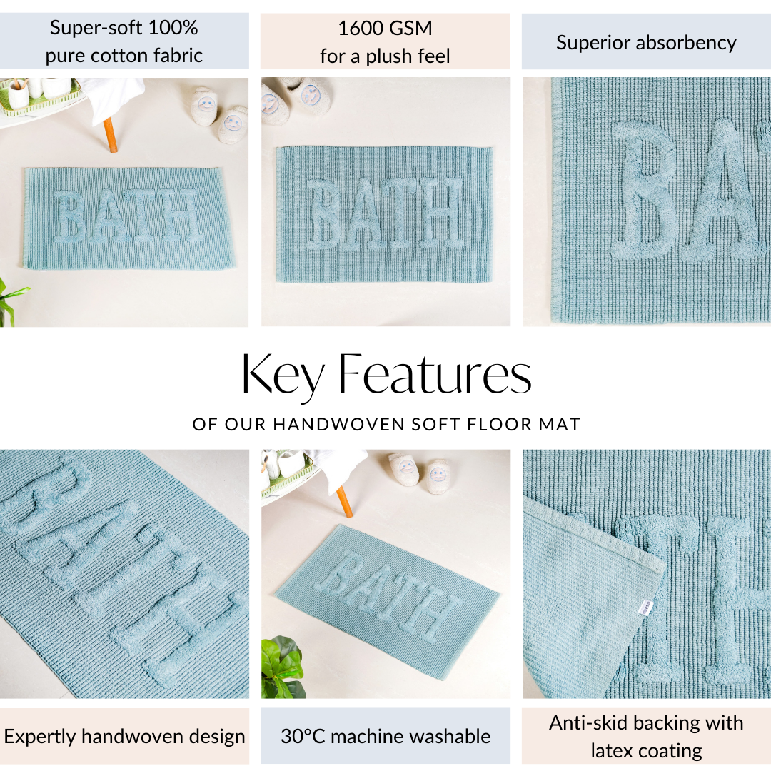 Ivory Blue Absorbent Bathroom Mat Large 32x20 Inch Nestasia