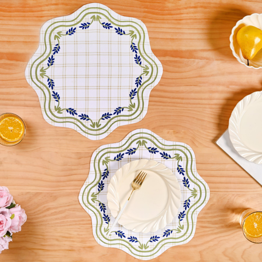 Blue Ivy Cotton Embroidered Table Mat Set Of 6 Nestasia